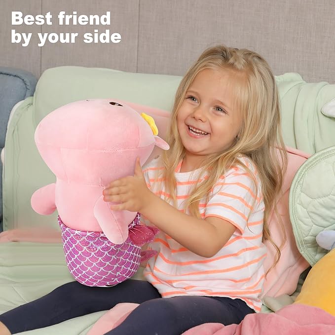 Onsoyours Cute Kitten Mermaid Plush Toy Stuffed Animal Kitty Soft Mermaid Cat Plush Pillow for Kids (Pink Cat Mermaid, 12")