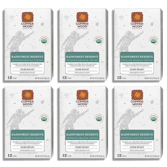 Copper Moon Single Serve Coffee Pods for Keurig K-Cup Brewers, Dark Roast, Rainforest Reserve Blend, 72 Count