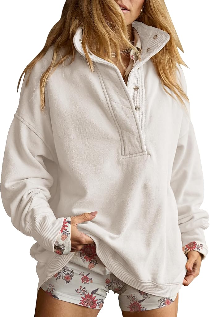 Gacaky Sweatshirt for Women Oversized Casual Long Sleeve Button Henley Neck Pullover Tops Fashion Outfits Clothes