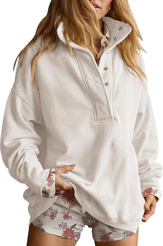 Gacaky Sweatshirt for Women Oversized Casual Long Sleeve Button Henley Neck Pullover Tops Fashion Outfits Clothes