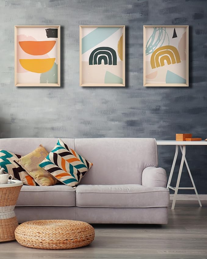 12x16IN Framed Boho Wall Art for Bedroom Set of 3 | Abstract Canvas Wall Decor, Minimalist High Framed Wood Design Prints for Living Room Bathroom
