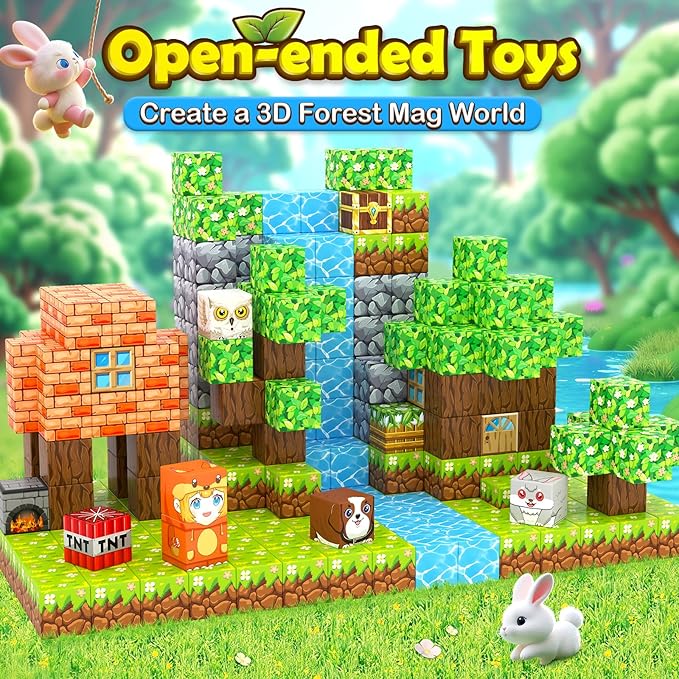 100PCS Magnetic Blocks - Build Mine Magnet World Forest Set, STEM Building Toys for Kids Ages 4-8, Classroom Must Haves Construction Toys, Sensory Toddler Toys Gift for 3+ Year Old Boys & Girls