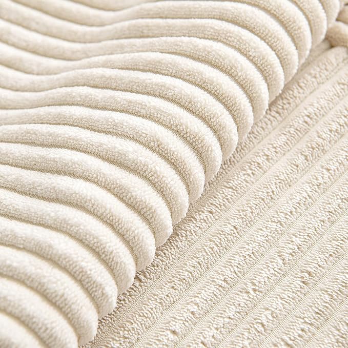 MIULEE Beige Throw Pillow Covers 20x20 Inch Set of 4 Boho Patchwork Cushion Cases Modern Farmhouse Pillow Cases with Invisible Zipper Corduroy Striped Home Decor for Couch Sofa Bedroom