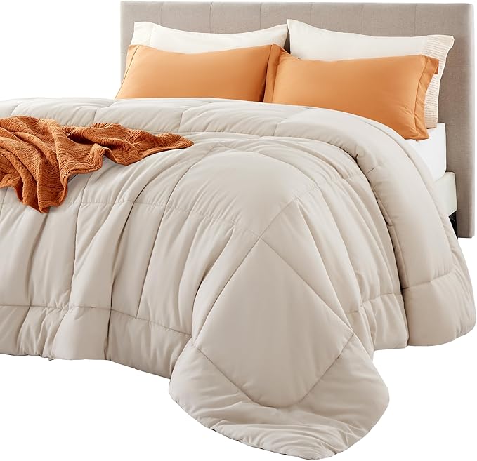 Bedsure Comforter Duvet Insert - Quilted Comforters Twin XL Size, All Season Duvet, GentleSoft Down Alternative Bedding Blanket, with 8 Tabs, Gifts for Women/Men, Linen, Twin XL 92 x 68 Inches