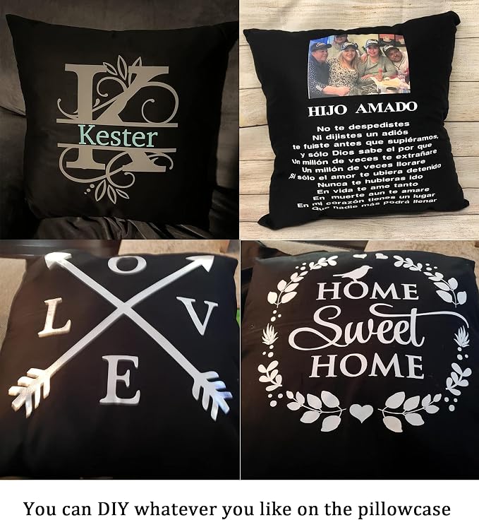Thmyo 4-Pack 100% Cotton Comfortable Solid Decorative Throw Pillow Case Square Cushion Cover Pillowcase Sublimation Blank Pillow Covers Christmas DIY Throw Pillowcase for Sofa(22x22inch/55x55cm,Black)