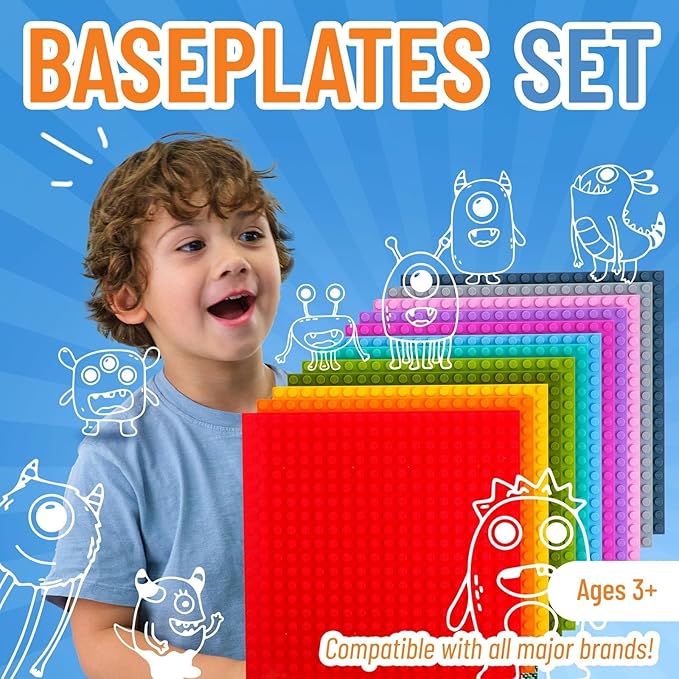 Strictly Briks Brick Base Plates - Compatible with Lego & All Major Brands - 6x6 in, 12-Pack Rainbow Colors - Stackable Rainbow Building Blocks Baseplates with 20x20 Studs