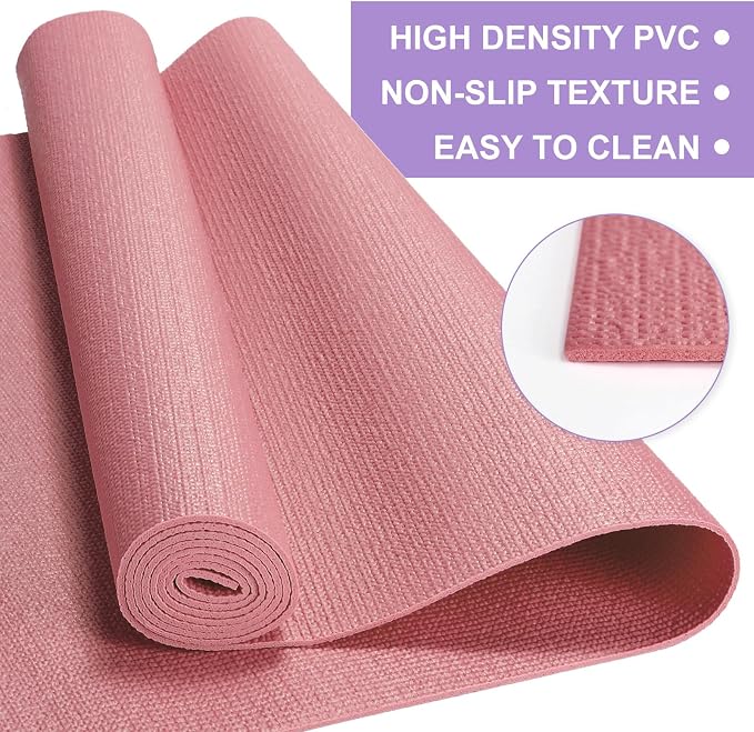 3 mm Thin Yoga Mats Bulk, Lightweight PVC Exercise Mats Non Slip Workout Fitness Pads for Yoga Pilates Stretching Classes Gym Home Studio, Easy to Clean