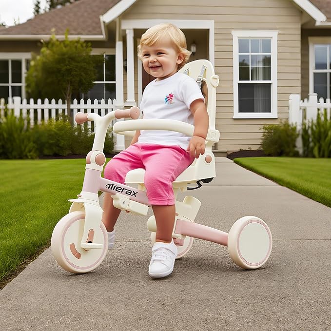 7 in 1 Baby Tricycle Toddler Trike Collapsible Frame Lightweight Kid Rider with Removable Pedal Ages 1Y-6Y