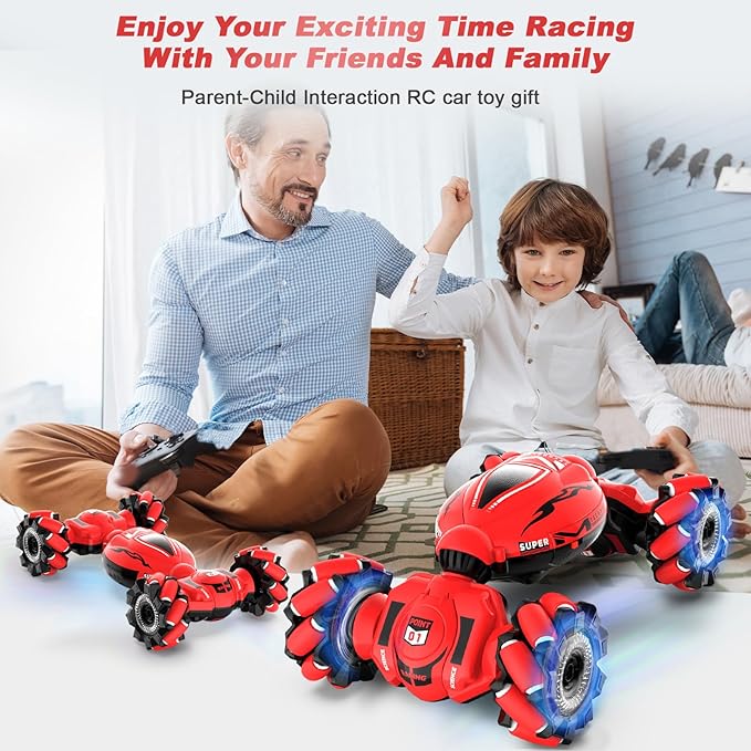 RC Car Toys for Boys Girls 6-12, Birthday Xmas Gifts for 6 7 8 9 10 11 12 Years Old, Gesture Sensing RC Stunt Car with Lights Music 2.4GHz 4WD Hand Remote Control 360° Rotate All-Round Drift