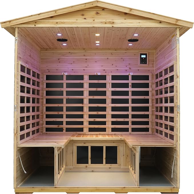 LTCCDSS Outdoor Far Infrared Sauna 5 Person, Low EMF Sauna Room for Home, Low EMF Heaters | Chromotherapys | Bluetooth Speakers | Canadian Hemlock | 81.1 * 60.6 * 83.5 in