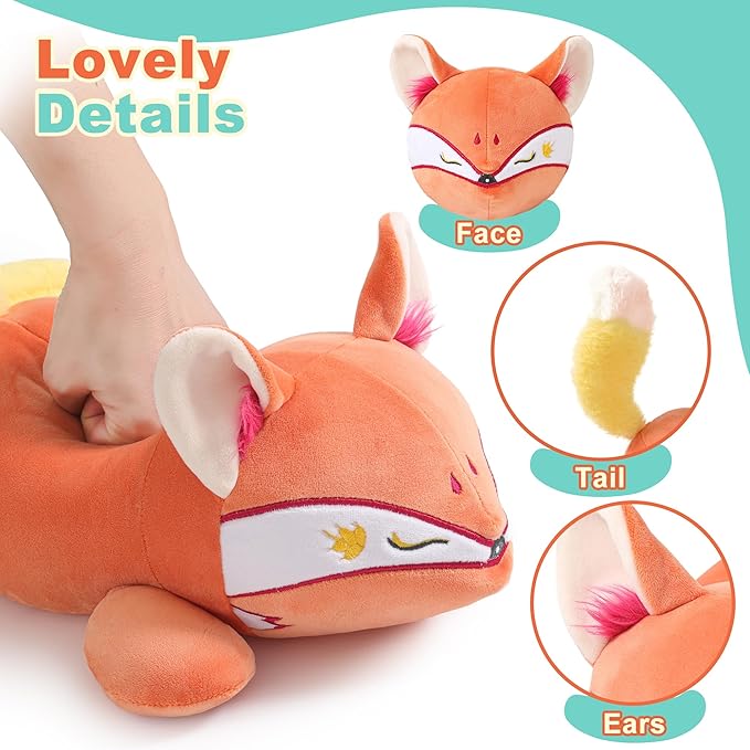 Onsoyours Original Red Wheat Fox Weighted Stuffed Animal, Cute 13.8"|1.8 Pound Weighted Positive Fox Plush Pillow Toy Soft Plushies Gift for Kids & Adults