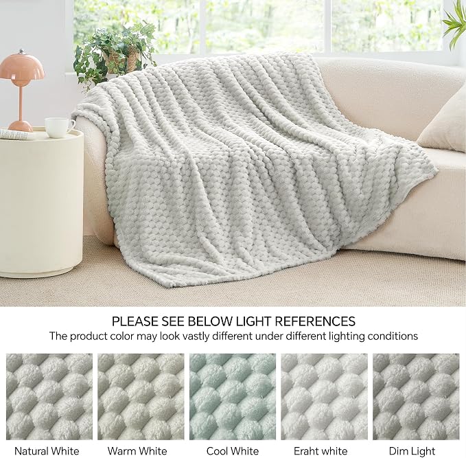 BEDELITE Light Grey Twin Blanket for Couch, Soft Cozy Gift for Women, 60*80 | 3D Jacquard Decorative Fleece Blanket, Super Soft Plush Throws, Cute Birthday Gift for Women & Men, Suitable for All Seasons