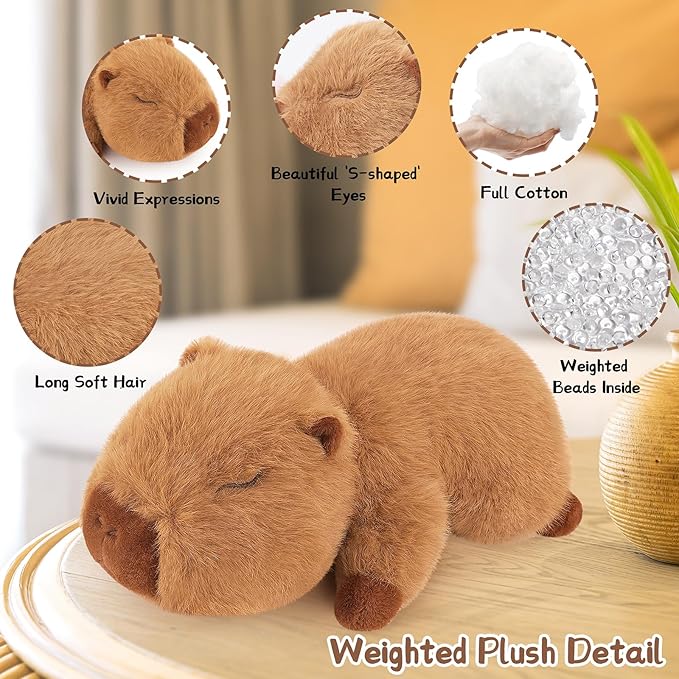 Weighted Capybara Plush Stuffed Animals-0.8lb 10”Kawaii Weighted Capybara Plush Toys,Cute Plushies Capybaras Plushies Animal Hugging Plushie Pillow,Soft Birthday Gifts for Adults Kids