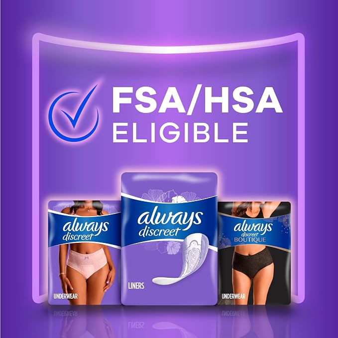 Always Discreet Adult Incontinence & Postpartum Liners for Women, Size 2, Very Light Absorbency, Long Length, 44 Count (Packaging May Vary) (Pack of 2)
