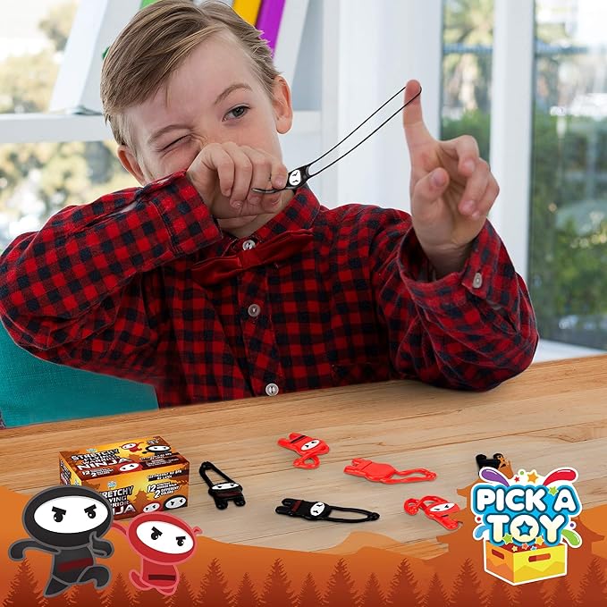 PICK A TOY Stretchy Flying Ninjas 12-Pieces, Slingshot Toys for Boys & Girls, Easter Egg Filler, Karate Birthday Goodie Bags Stuffer & Ninja Party Favors Supplies