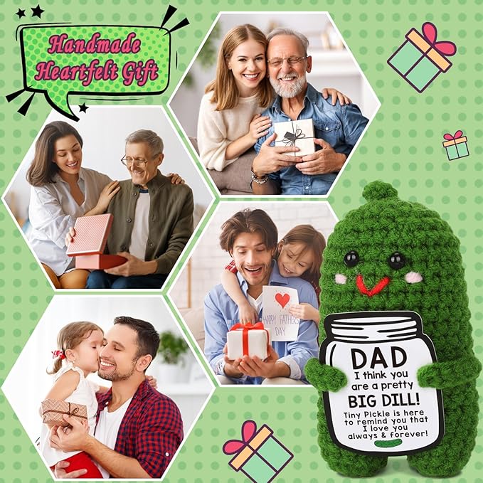 MAMAGIFTREE Christmas Dad Gifts from Daughter or Son, Birthday Gifts for Dad - I Love Best Dad Ever Gifts Thank You Daddy Gift Funny Handmade Crochet Pickle Plush Fathers Day Gifts