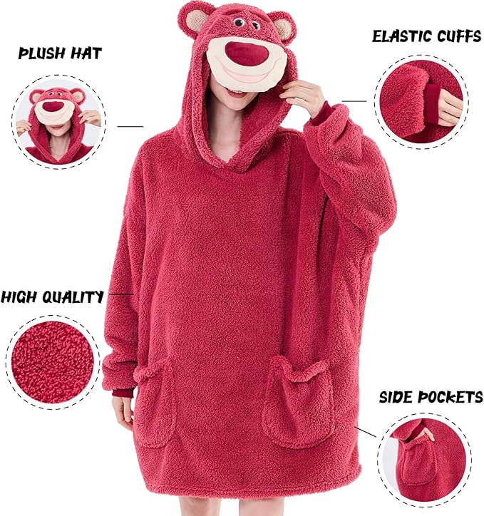 NEWCOSPLAY Wearable Blanket Hoodie Sherpa Hoodie Blanket for Women Men Warm Oversized Sweatshirt with Pockets