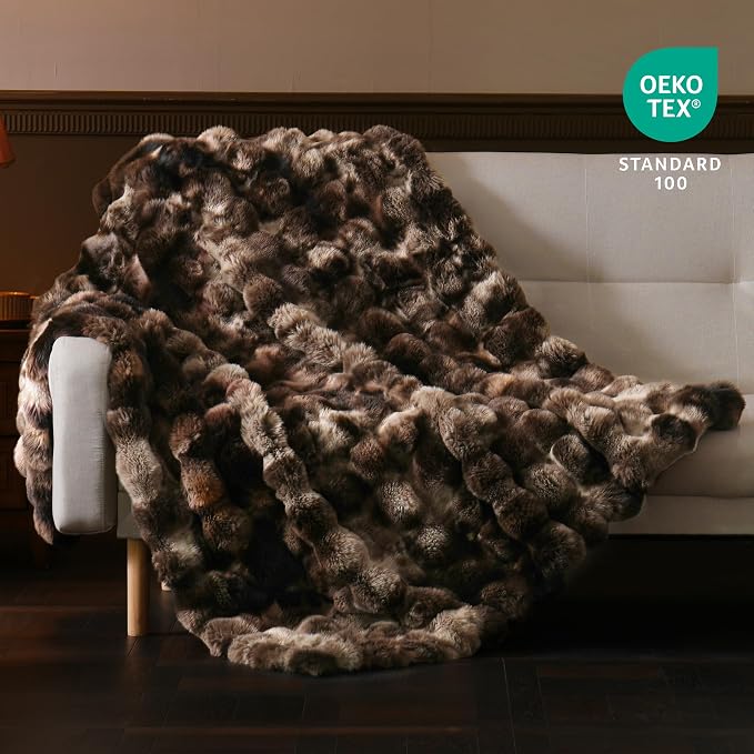 BENVWE Fluffy Faux Fur Throw Blanket for Couch, Soft Plush Thick Cozy Fuzzy Luxury Minky Bubble Blanket for Home Living Room Decor Gift for Women, Tie-dye Coffee, 60" x 80", 1100GSM