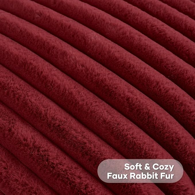 FUTEI Pack of 2 Faux Fur Throw Pillow Covers 16x16 Inch, Burgundy | Fluffy Faux Rabbit Fur Front/Premium Velvet Back,Hidden Zipper,Machine Washable,Non-Shedding,Colorfast,Insert Not Included.