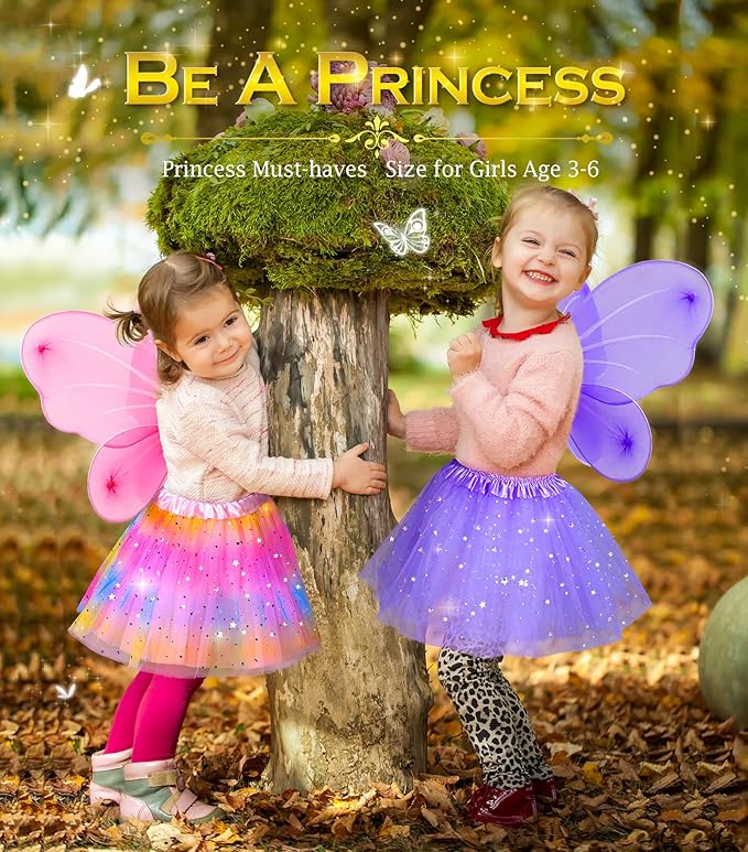 Kids Princess Dress Up Clothes for Little Girls, BIBUTY Pretend Play & Dress Up Princess Costume Set with Princess Shoes Tutu Fairy Wing for Little Girls, Princess Toy Gift for 3-6 Toddler Little Girl
