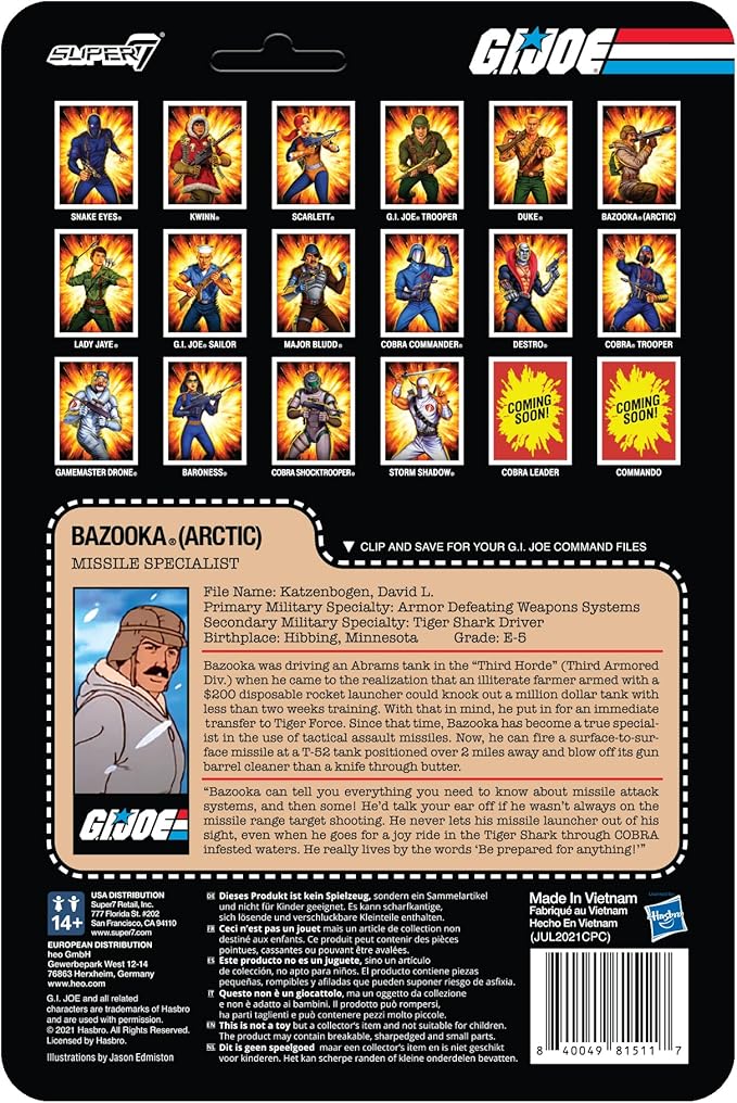 Super7 G.I. Joe Bazooka (Arctic) - 3.75" G.I. Joe Action Figure with Accessories Classic Cartoon Collectibles and Retro Toys