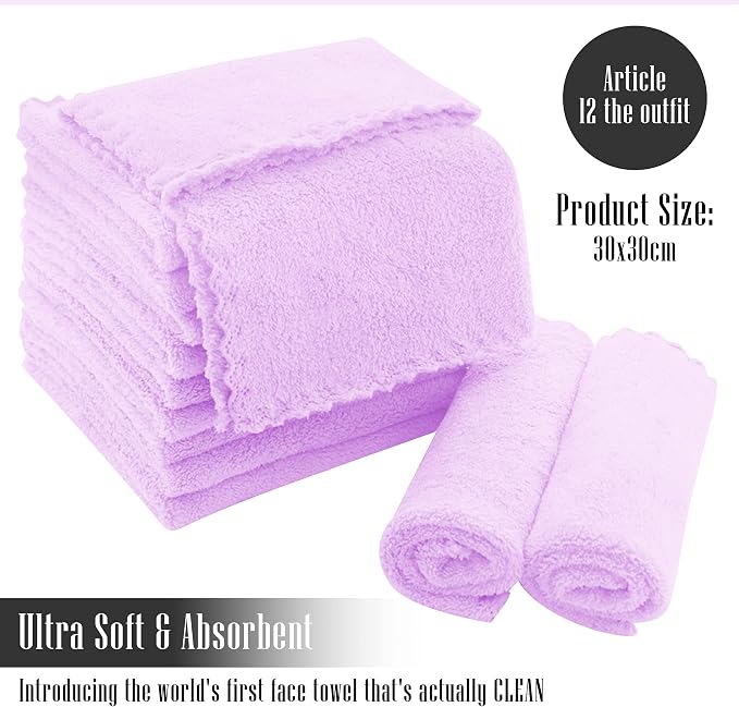 TENSTARS 12 Pack Premium Washcloths Set - Quick Drying- Soft Microfiber Coral Velvet Highly Absorbent Wash Clothes - Multipurpose Use as Bath, Spa, Facial, Fingertip Towel (Purple)