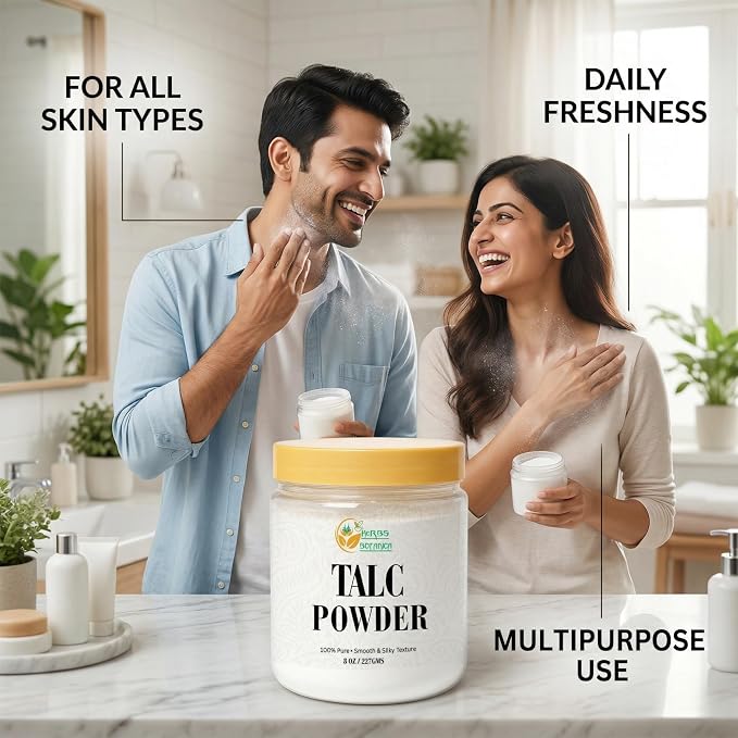Herbs Botanica Talcum Powder for Women & Men 8 oz Fine Talc Powder, Ideal for Body Freshness, DIY Cosmetics, Personal Care, and Craft Use Smooth Texture & Unscented Formula