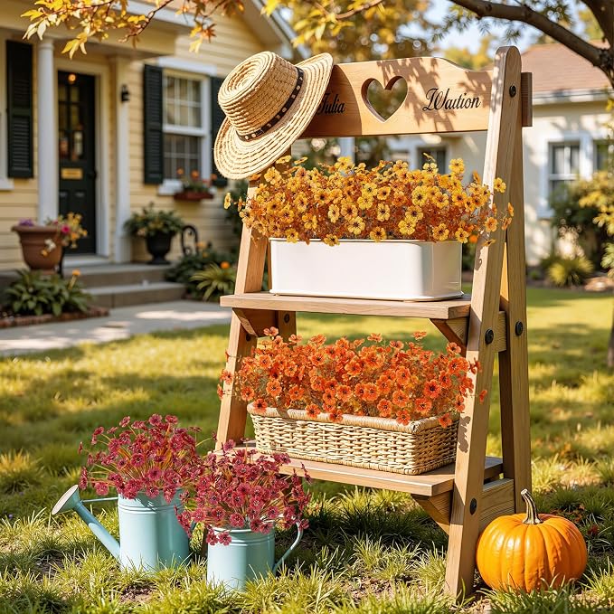 Alupssuc 24 Bundles Artificial Fall Flowers, UV Resistant Faux Mums Porch | Silk & Plastic, 13 Inch Tall, for Indoor Outdoor Planters Yard Patio Window Box, Autumn Outside Realistic Fake Decoration