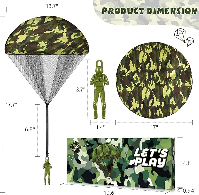 Parachute Toy for Kids, Army Outdoor Toys Flying Parachute Men, Inside & Outside Toys for or 3 4 5 6 7 8 9 10 11 12 Year Old, Christmas Stocking Stuffers for Kids Idea 2025 Unique Boys Party Favors