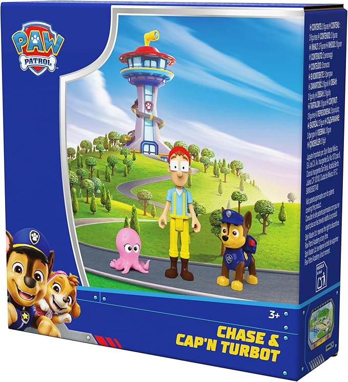 Paw Patrol, Chase & Captain Turbot Figure Pack with Baby Octopus Toy Figure, Kids Toys for Boys and Girls Ages 3 and Up