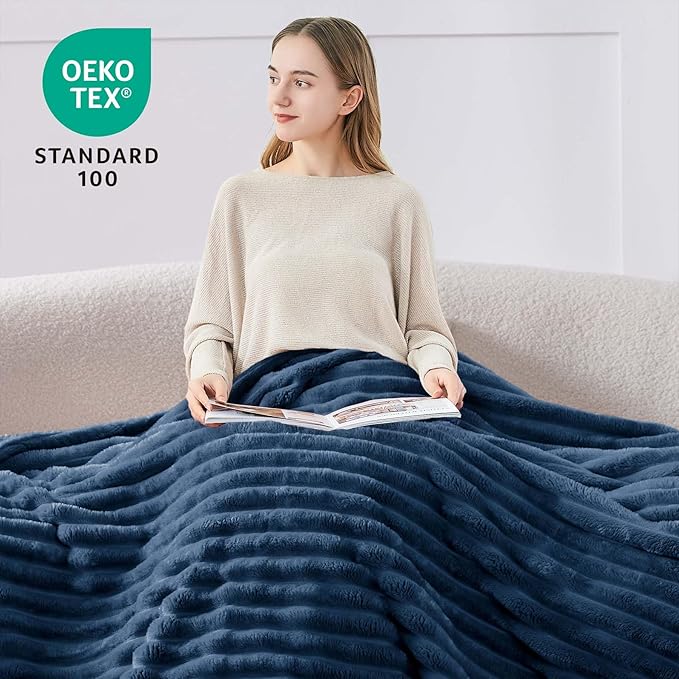 BEDELITE Ribbed Full Size Blanket for Bed, Navy, 84"x90" | Ultra-Soft Plush Fleece, Warm Yet Lightweight, Ribbed Texture, Home Decor, Machine Washable, Giftable, All-Season Use