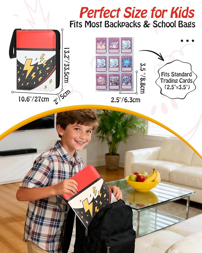 Trading Card Binder, 9-Pocket, Holds 1080 Cards, 120 Pages Side-Loading Card Album, PU Leather, Acid-Free Archival Sleeves, Durable Organizer for MTG, TCG & Sports Cards, Gift for Kids, Boys and Girls