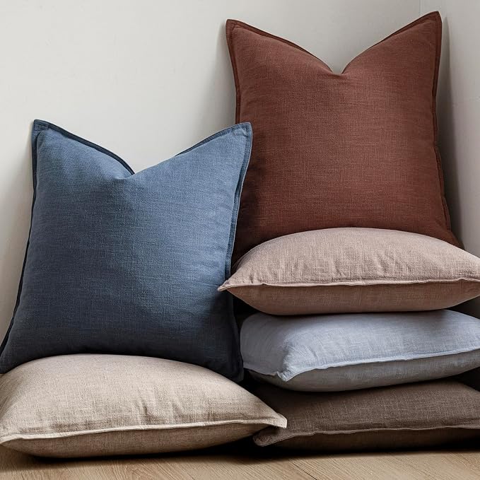 Foindtower Pack of 2, Decorative Linen Solid Throw Pillow Covers Soft Accent Euro Cushion Case Farmhouse Neutral Pillowcase for Chair Couch Sofa Bedroom Living Room Home Decor 16 x 16 Inch Dark Blue
