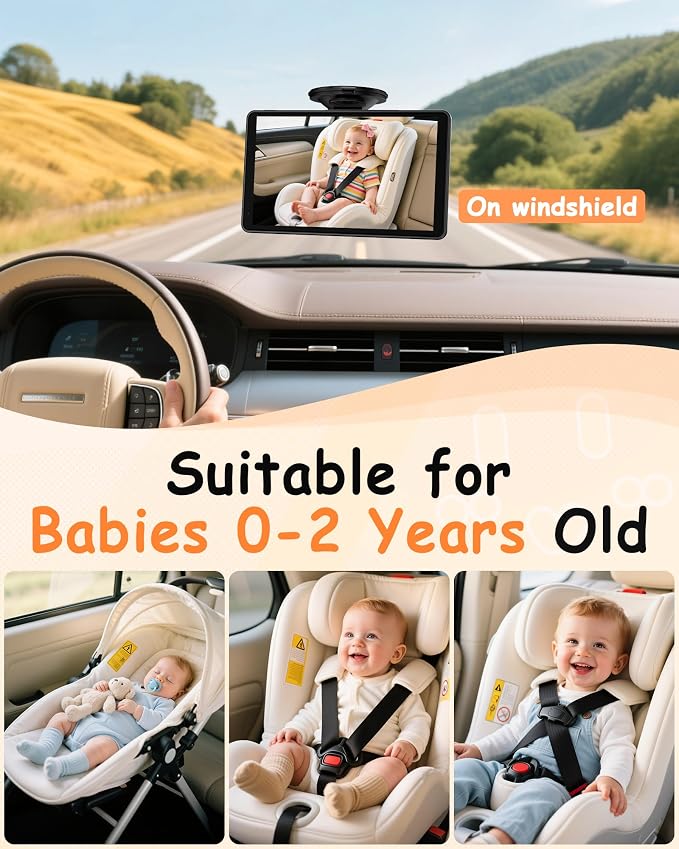 Rohent Baby Car Camera 7.2-Inch Monitor: 1080P HD Rear Facing Infant Backseat Camera with Night Vision 360° Rotation Wide Angle USB Plug & Play Anti-Glare Screen for Safe Driving F25