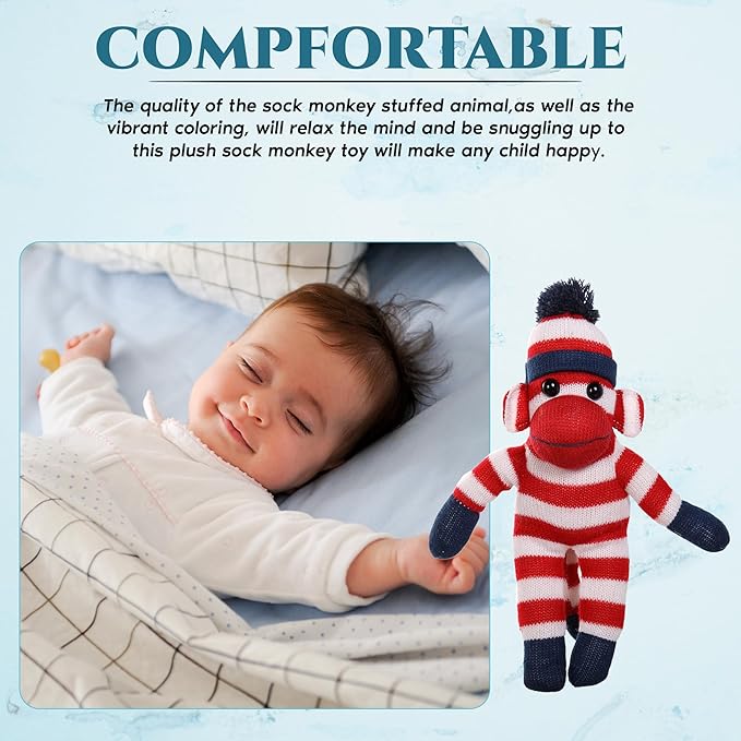 Plushland Adorable Sock Monkey, The Original Traditional Hand Knitted Stuffed Animal Toy Gift-for Kids, Babies, Teens, Girls and Boys Baby Doll Present Puppet (16'' red)