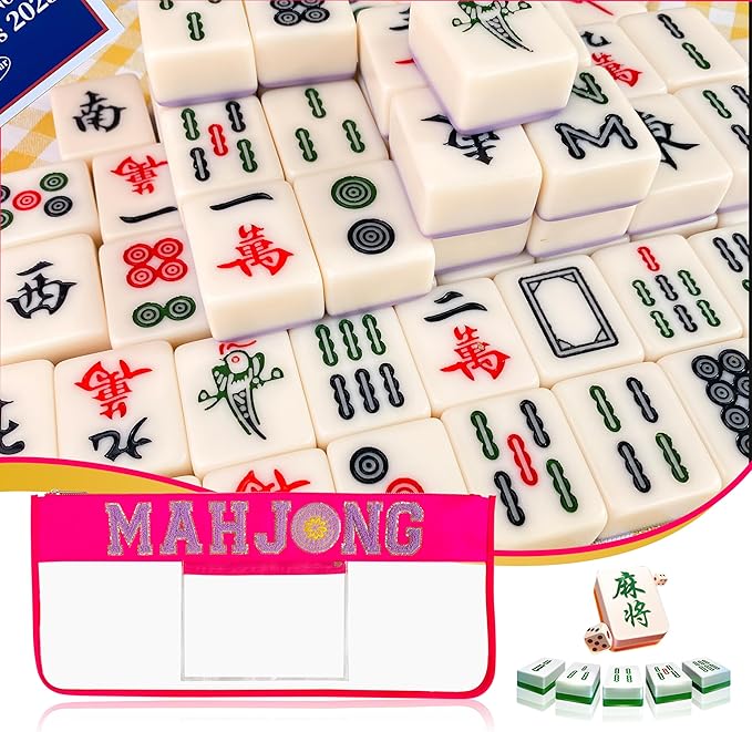 Mahjong Bag – Empty Mahjong Tiles Bag with Zipper, Travel Carrying Bag for Mahjong Tiles & Accessories（Pink）