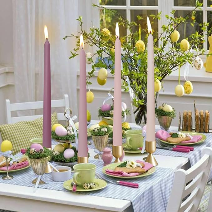Up to 8 Hour Romantic Rose Scent Candles - Gradient Color Taper Candles - Pink Long Candlesticks for Wedding Festive Dinner Decor, Up to 8 Hour, 4 Pack