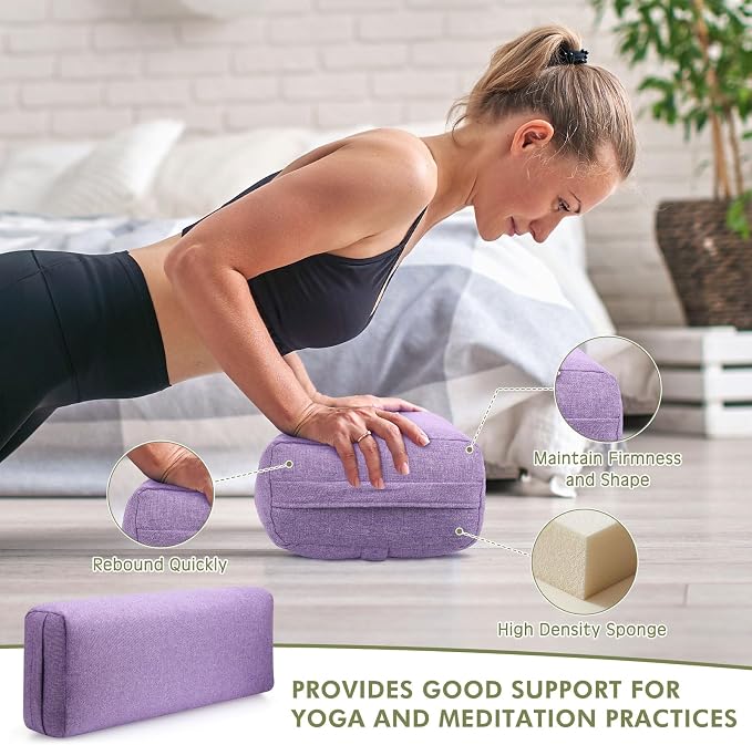 Suzile 3 Pack Yoga Bolster Pillow for Restorative 25" x 9" x 5" Meditation Pillow Rectangular Lightweight Yoga Pillow Cushion with Handle, Washable Cover Yoga Accessories