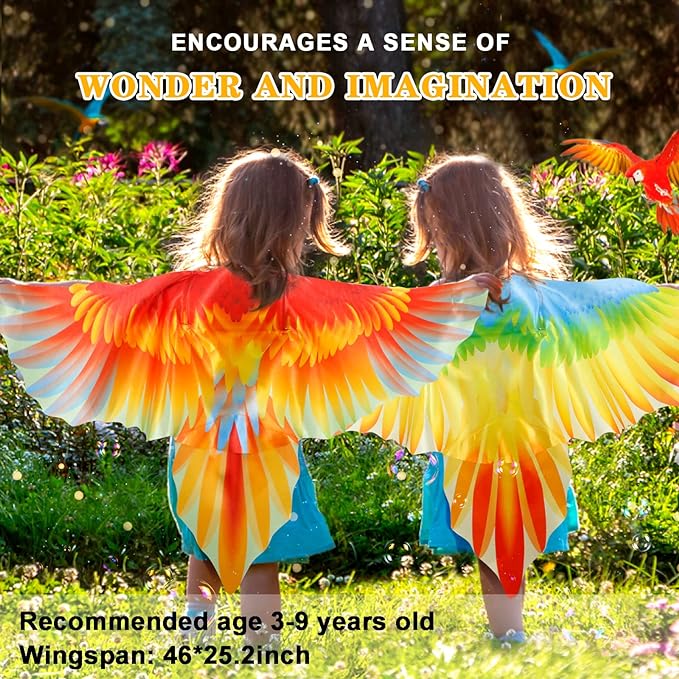 Bird-Costume-Parrot-Wings for Kids with Bird Headbands, Boys Girls Eagle Dress-up Cape Halloween Party Favors Gifts