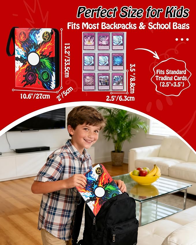 Trading Card Binder, 9-Pocket, Holds 1080 Cards, 120 Pages Side-Loading Card Album, PU Leather, Acid-Free Archival Sleeves, Durable Organizer for MTG, TCG & Sports Cards, Gift for Kids, Boys and Girls