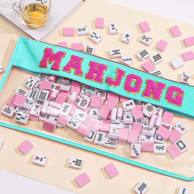 Empty Mahjong Tile Bag with Zipper, PVC Clear American Mahjong Storage Holder with Letter Embroidery for Game Lover Party Travel - Case Only