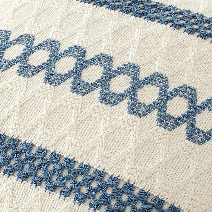 MIULEE Set of 2 Blue Boho Decorative Lumbar Pillow Covers 12x20 Inch | Farmhouse Coastal, Couch Throw Pillows, Modern Cushion Covers, Macrame Woven Spring Decor for Bed Sofa Chair