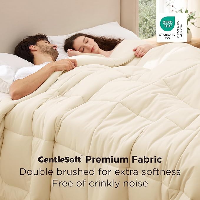 Bedsure Comforter Duvet Insert - Quilted Comforters Oversized King, All Season Duvet, GentleSoft Down Alternative Bedding, with 8 Tabs, Gifts for Women/Men, Cream,Oversized King 116 x 98 Inches