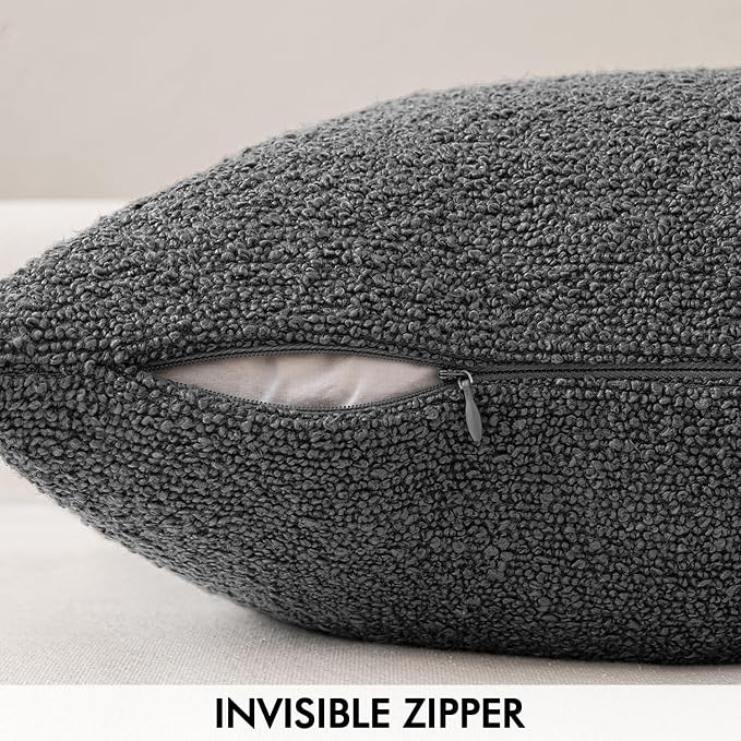 MIULEE 22x22 Decorative Euro Sham Boucle Couch Pillow Covers Charcoal | Set of 2 Textured Neutral Throw Pillow Covers, Accent Solid Pillowcases, Sofa Living Room Home Decor