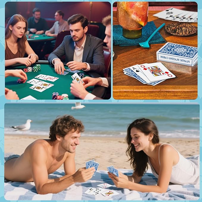 Plastic Playing Cards Waterproof Cards Poker Card 2 Pack Playing Card Large Print for Adults Seniors, Deck of Card Set Poker Cards for Beach Trip Pool Party Games (Blue)