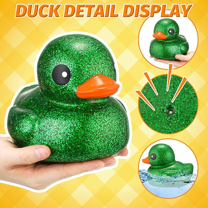 Honoson 6 Pieces Giant Glitter Rubber Ducks 6.89 Inch Big Sparkly Rubber Ducky Jumbo Duck Bathtub Toys with Squeaky Sound for Baby Shower Birthday Party Favor Summer Beach Pool Activity (Colorful)