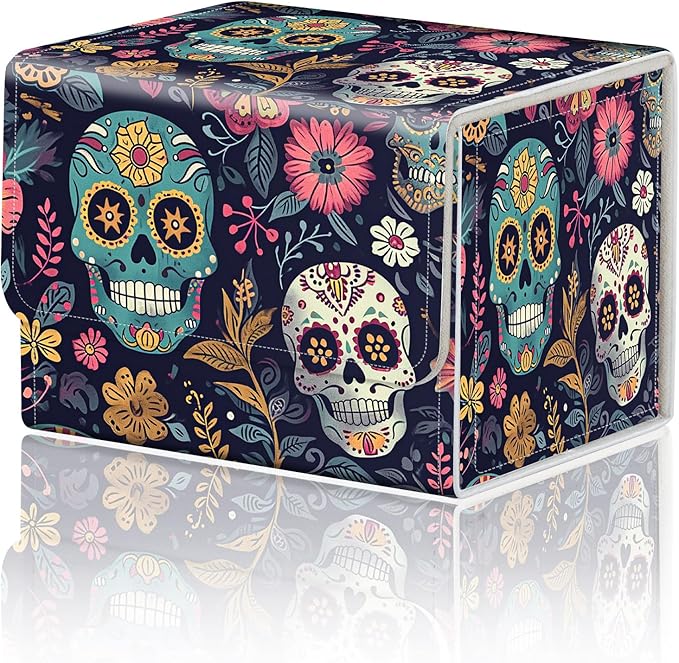 DEGDFSGR for TCG MTG Card Game Storage Box Organizer Trading Card Case Commander Deck Box Magnetic Closure Creative Pattern Up to 200 Cards, Sugar Skull Pattern