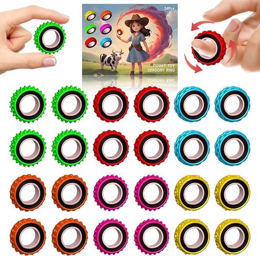 Sensory Toys Fidget Rings for Kids,Finger Spinner Rings,Texture Stress Toys for Kids Autism Calming,Quiet Desk Fidgets for Classroom Anxiety Office for Teens,Pain Stim Stress Relief Sensory Rings (24)