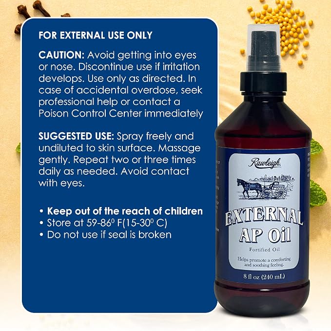 Rawleigh External AP Oil Spray (8 fl oz) – Heritage Therapeutic Massage Oil for Sore Muscles & Everyday Aches – Fast-Absorbing Menthol, Clove & Peppermint Oil Blend – Non-Greasy Muscle Recovery Spray