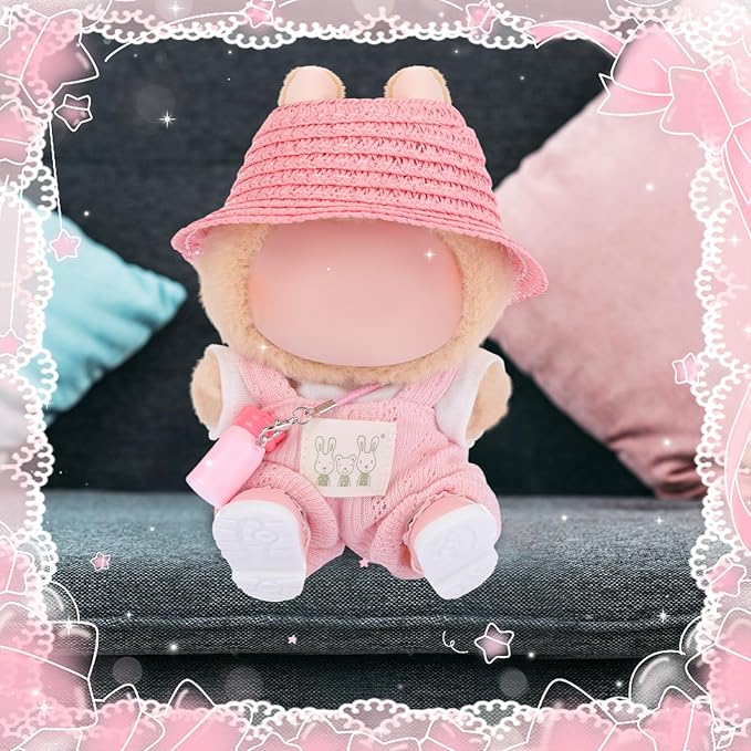 5 Pcs Stylish Set for 17cm Dolls with Fashion Hat ,Water Bottle,Skirt,Shoes and Sweater Outfit Set, Cute Doll Style Accessories Gift(Pretty,Pink)